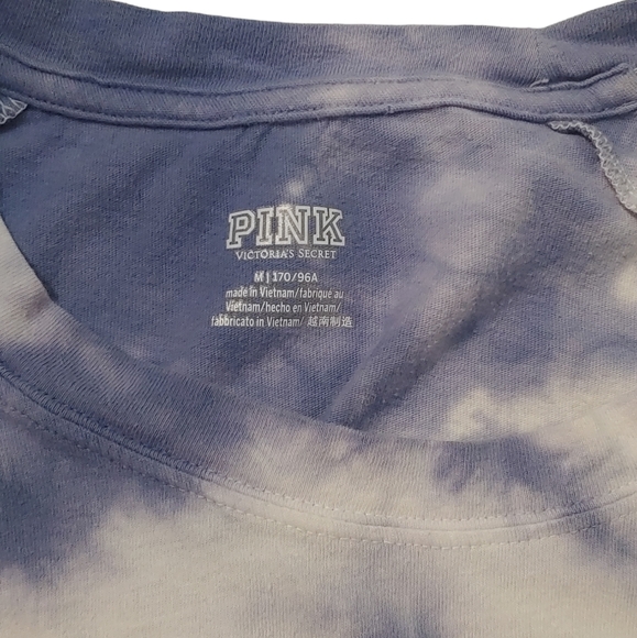 VICTORIAS SECRET PINK Campus Logo Baseball Tee Periwinkle Tie Dye Size Medium - Picture 10 of 11